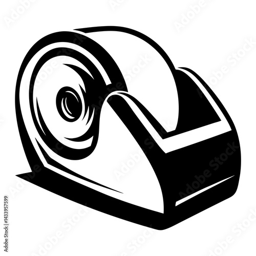 Monochrome illustration of a tape dispenser with a full roll of tape