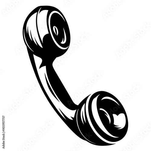 Vintage Telephone Receiver Illustration in Black and White with Bold Outline