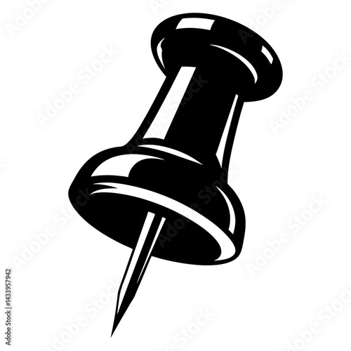 Monochrome Push Pin Icon with Sharp Needle and Round Head Vector Illustration