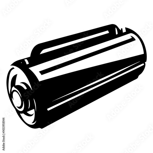 A black and white depiction of a battery showing its cylindrical form