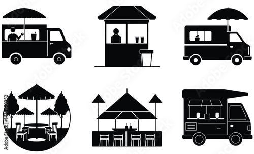 Cafe Silhouette Vector Set - Coffee Shop, Bistro, Espresso Bar, and Urban Dining