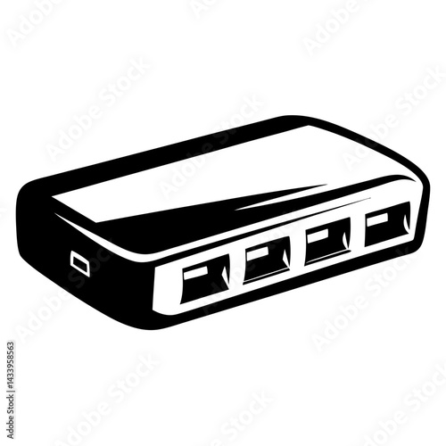 Stylized illustration of a rectangular USB hub with multiple ports showing
