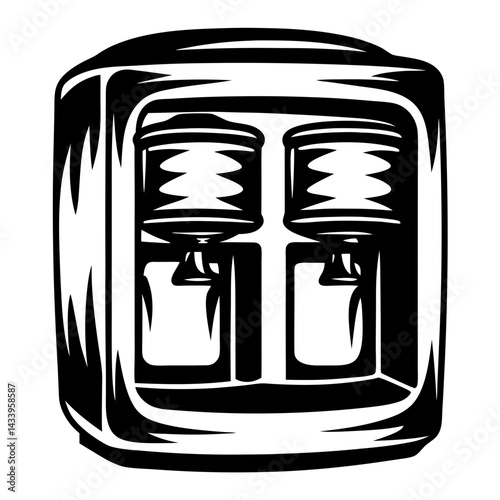 Two water coolers, office equipment, black and white vector clip art