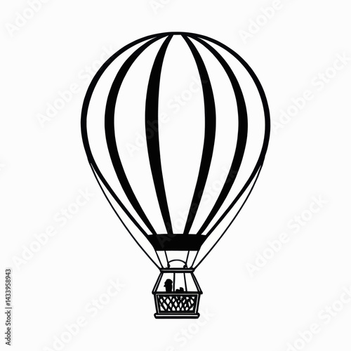 A Classic Black and White Hot Air Balloon Illustration Perfect for Travel Posters and Designs