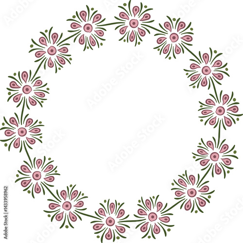 Circular garland with schematic flowers. Circular garland with schematic flowers
