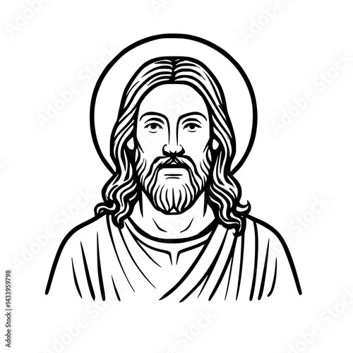 Jesus Christ Portrait – Religious Line Art Illustration