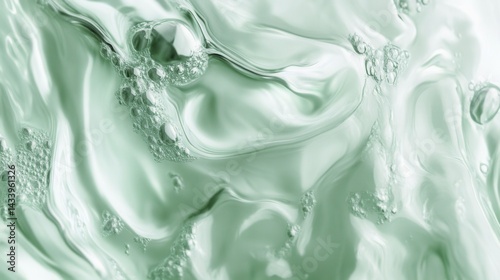 Abstract close-up of green liquid with bubbles and smooth texture. Generative AI