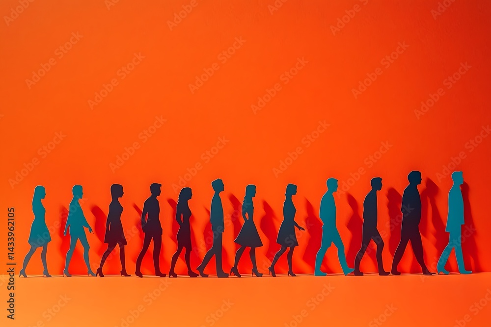 Obraz premium Paper People Walking Forward Together Progress