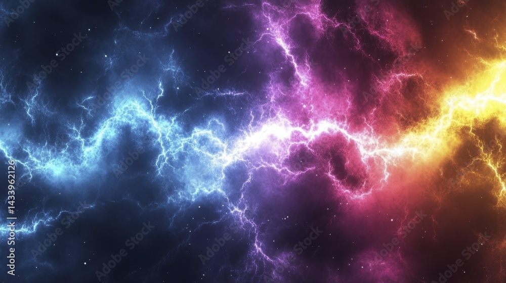Abstract storm color background with vibrant lightning and cosmic energy. Generative AI