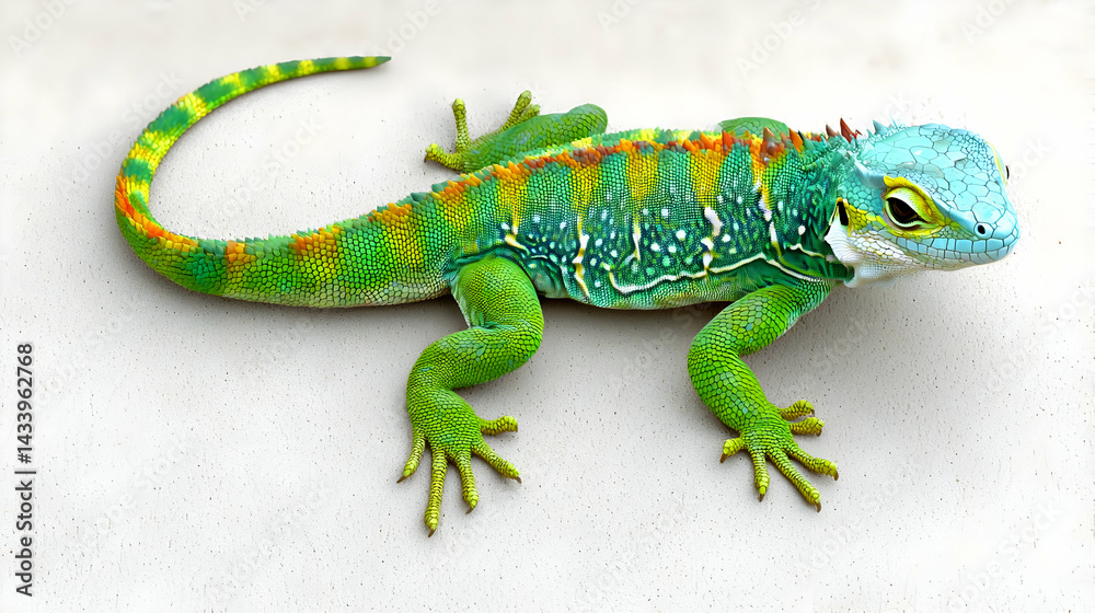Fototapeta premium Colorful Lizard On White Surface