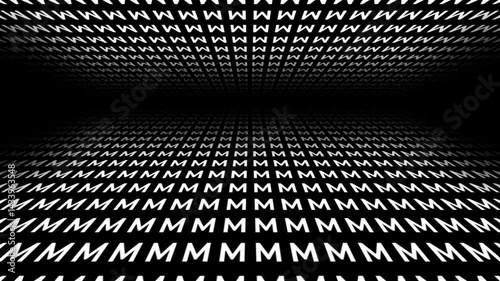 retro futuristic background animation of space tunnel travel ship pov perspective movement of alphabeth letter M