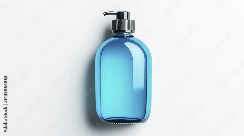 Blue Shampoo Bottle Mockup on White Background. Generative AI