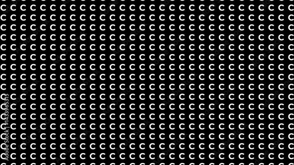 retro futuristic background animation vertical downward slow motion movement of alphabeth letter C in datum grid pattern order