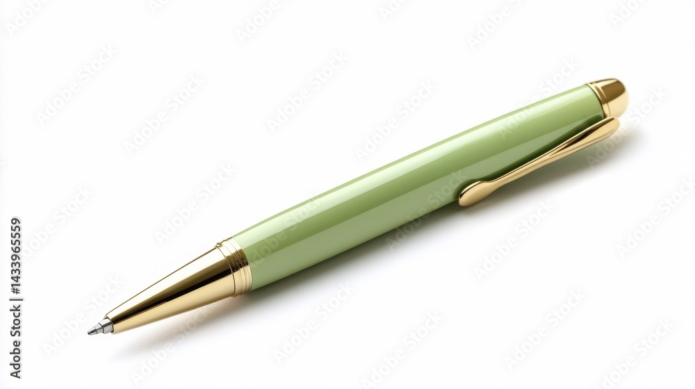 Green pen with gold accents on a white background. Generative AI