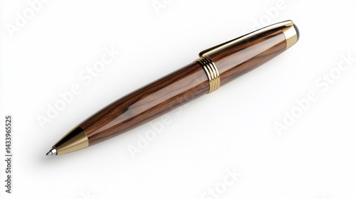 Elegant luxury wooden pen with gold accents on a white background. Generative AI