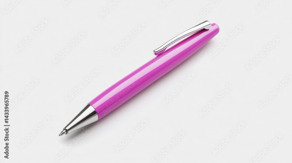 Pink pen with silver accents on a white background. Generative AI