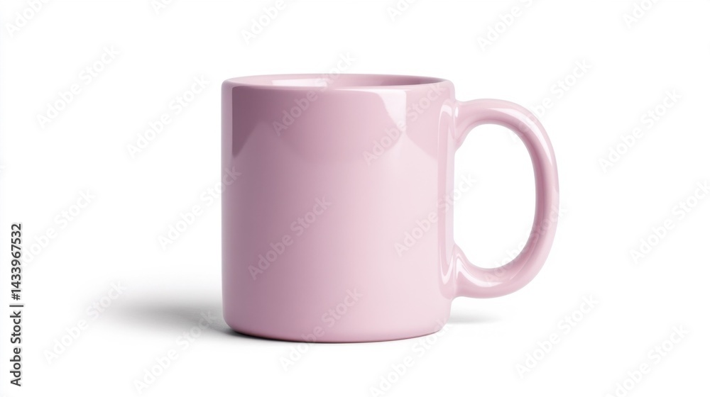 Pink ceramic coffee mug on white background. Generative AI