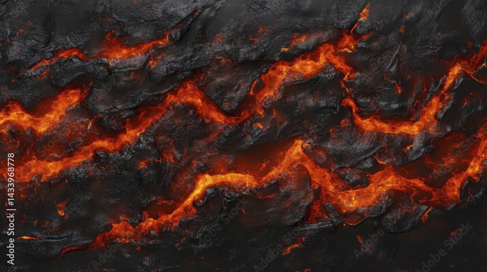Lava Flow on Volcanic Surface. Generative AI