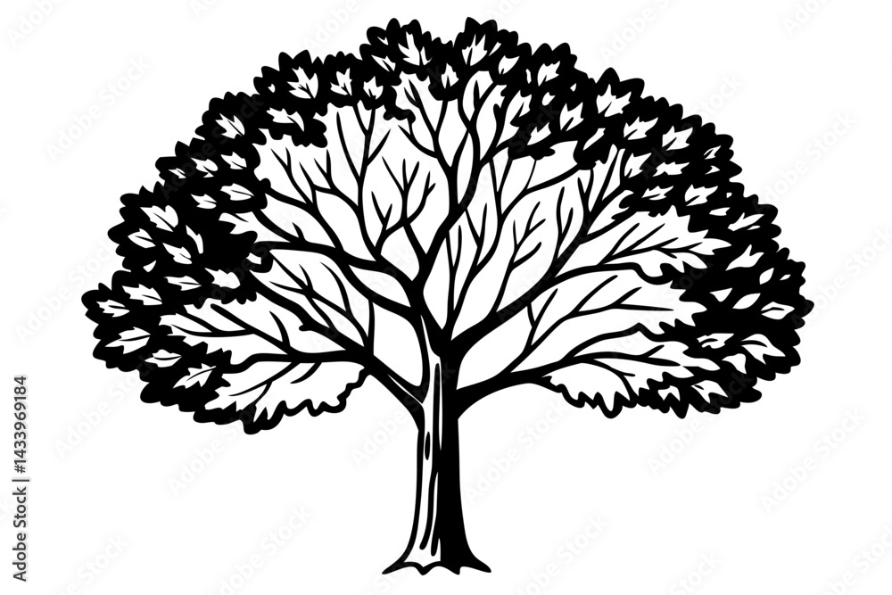 Naklejka premium Vector Line Art Tree Illustration – Minimal Tree Clipart, Logo Icon Design on White Background