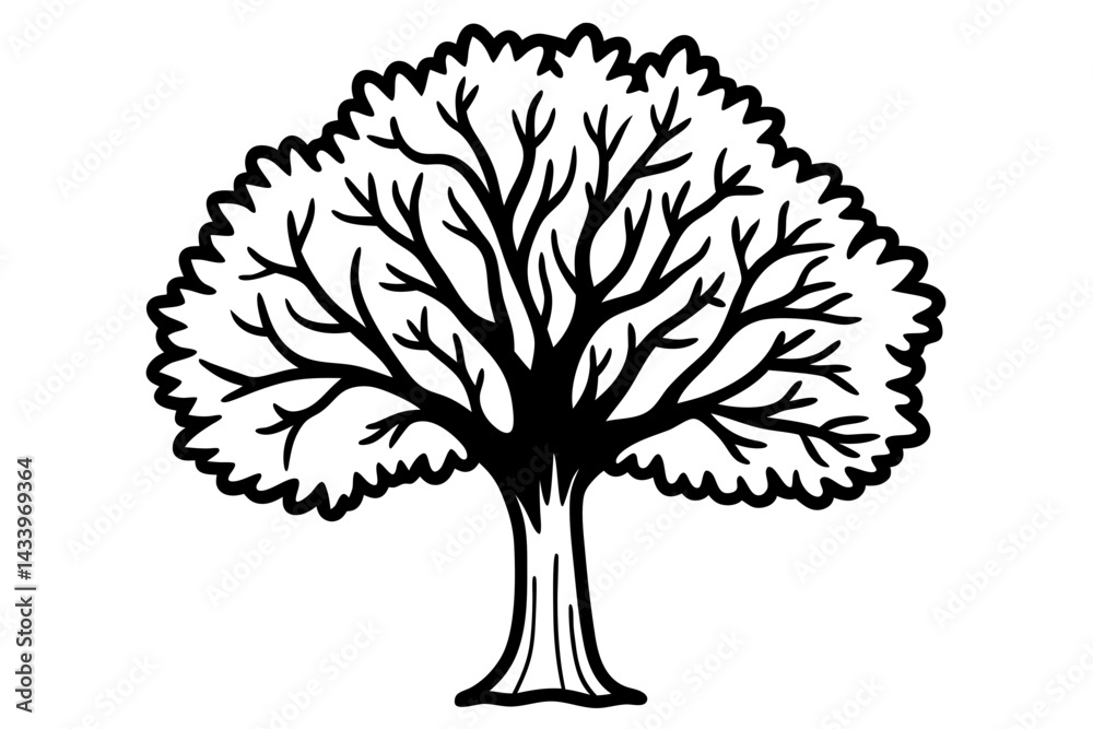 Naklejka premium Vector Line Art Tree Illustration – Minimal Tree Clipart, Logo Icon Design on White Background