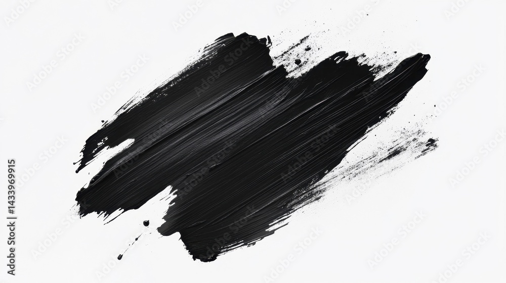 Abstract Black Brush Stroke Texture on White Background. Generative AI