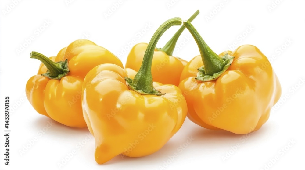 Fresh yellow bell peppers isolated on white background. Generative AI