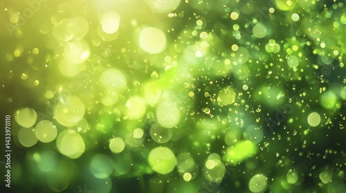 Obraz na płótnie Beautiful green bokeh background with sparkling particles. Generative AI w salonie