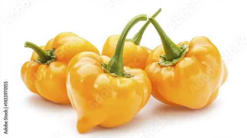 Obraz na płótnie Fresh yellow bell peppers isolated on white background. Generative AI w salonie
