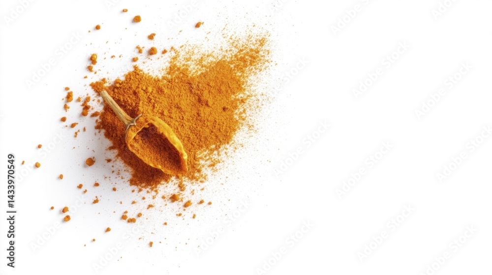 Turmeric powder with spoon on white background. Generative AI