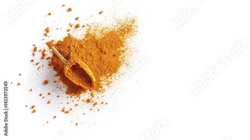 Obraz na płótnie Turmeric powder with spoon on white background. Generative AI w salonie