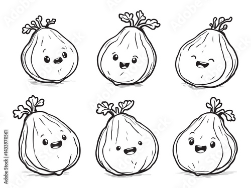 Bitter Melon Vegetable Line Art Illustration Drawing Vector
