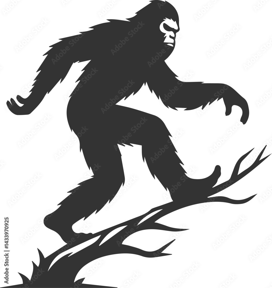 Fototapeta premium Black bigfoot vector silhouette