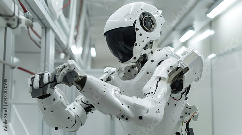 A robotic arm in a high tech cleanroom, assembling components for robots used in autonomous mining automation systems, Mining-tech style