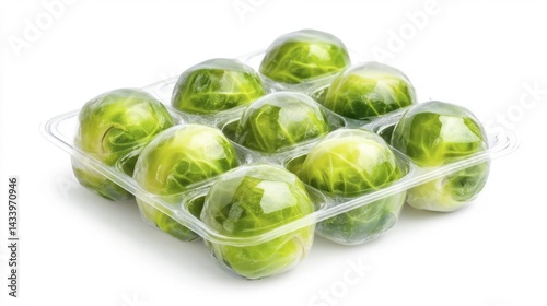 Obraz na płótnie Fresh brussels sprouts in plastic packaging. Generative AI w salonie