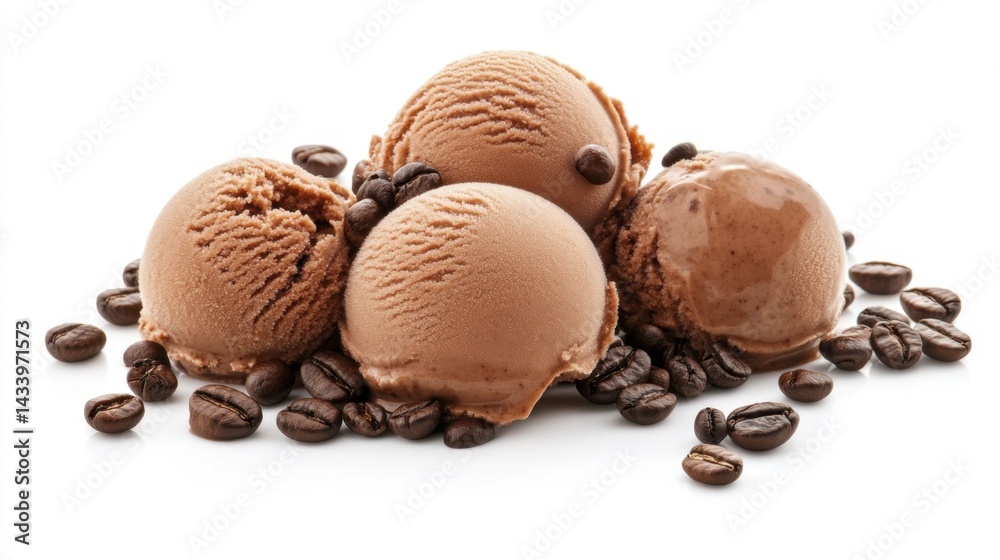 Coffee ice cream balls isolated on white background. Generative AI
