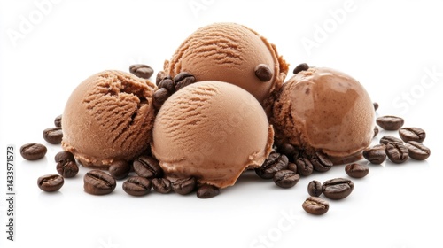 Obraz na płótnie Coffee ice cream balls isolated on white background. Generative AI w salonie
