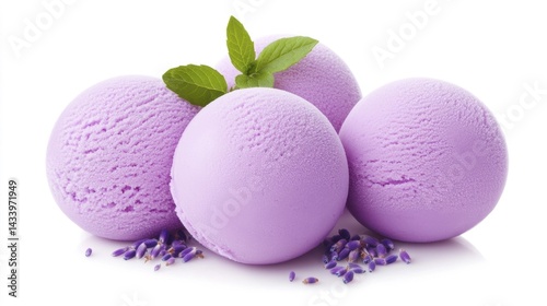 Obraz na płótnie Lavender ice cream balls isolated on white background. Generative AI w salonie