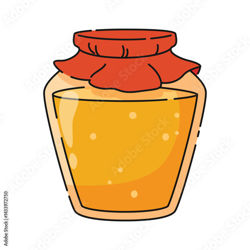 Cartoon Honey Jar with Fabric Lid, honey orange natural sweetness. Beekeeping