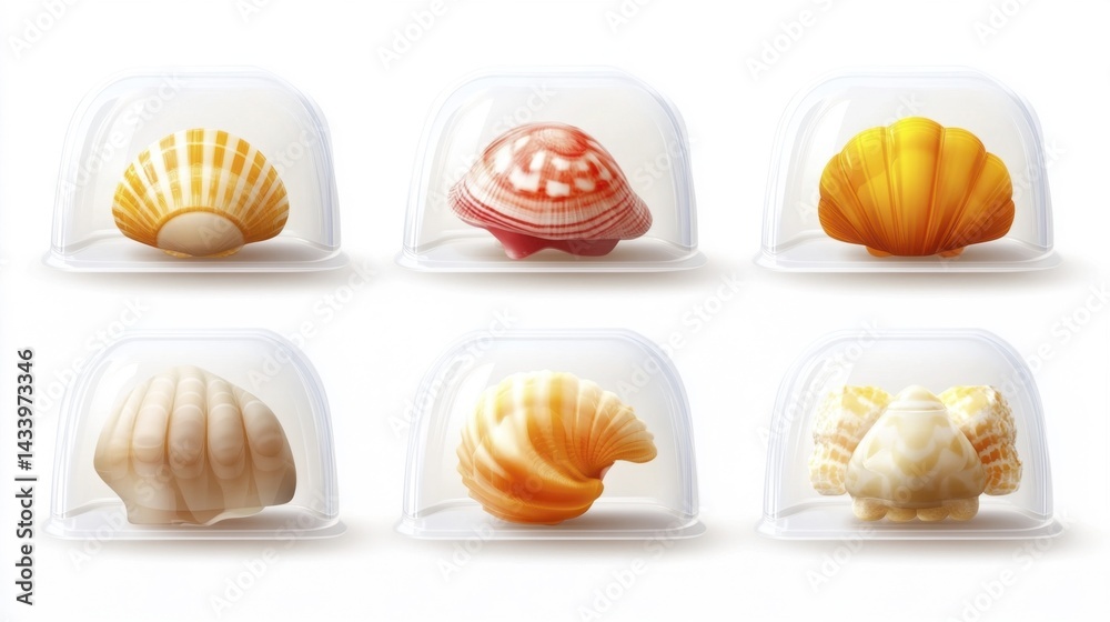 Colorful Shells in Transparent Covers. Generative AI
