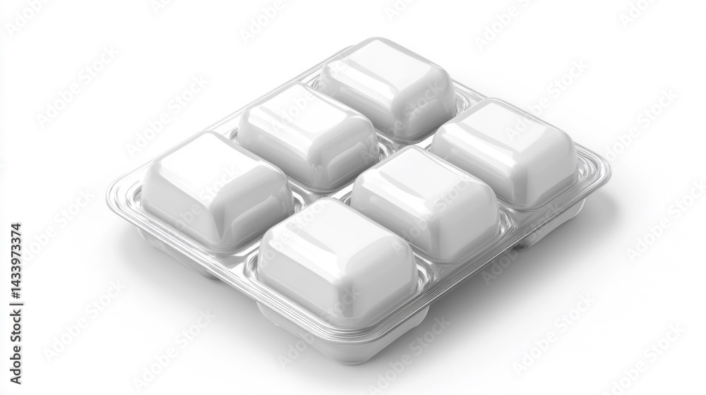Plastic packaging tray with white cubes perfect for commercial use or food industry. Generative AI