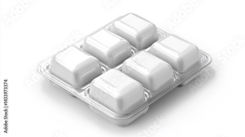 Plastic packaging tray with white cubes perfect for commercial use or food industry. Generative AI