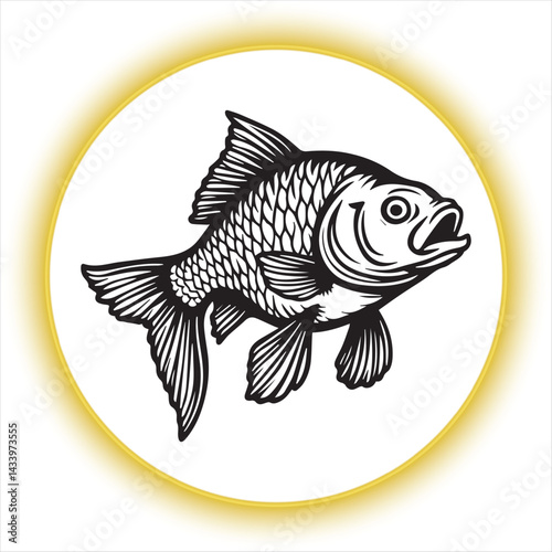 Black and White Carp Fish Vector Illustration,Stylized Carp Fish Silhouette Art,Bold Carp Fish Logo Design,Tribal Style Carp Fish Vector,Detailed Carp Fish Illustration for Design,Monochrome Carp Fish
