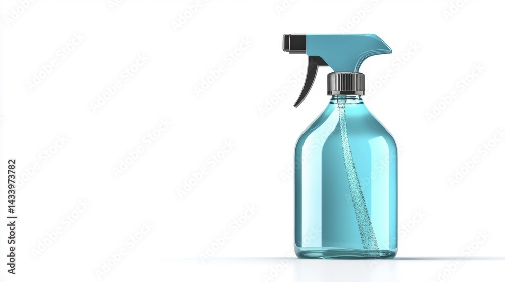 Blue cleaning spray bottle with nozzle on a white background. Generative AI