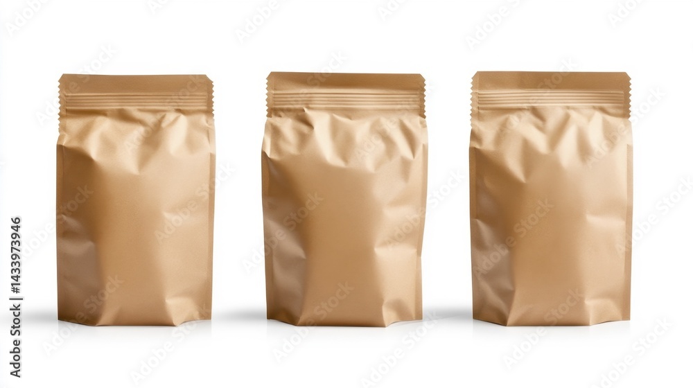 Brown kraft paper pouch packaging mockup. Generative AI