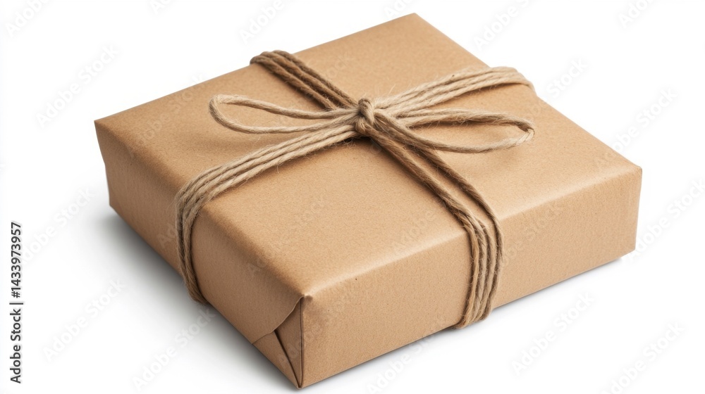 Cardboard box packing with string on white background. Generative AI