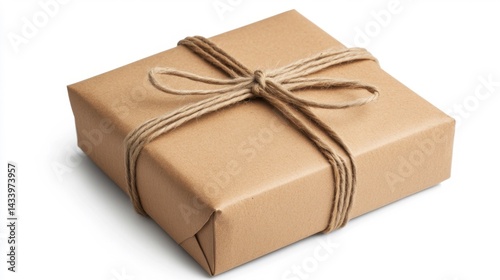 Obraz na płótnie Cardboard box packing with string on white background. Generative AI w salonie