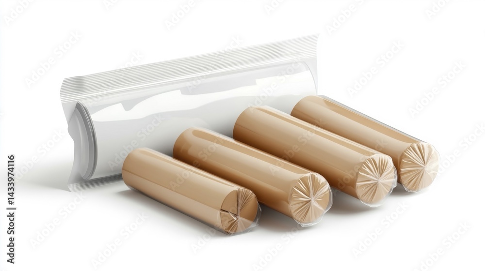 Sausages in plastic packaging. Generative AI