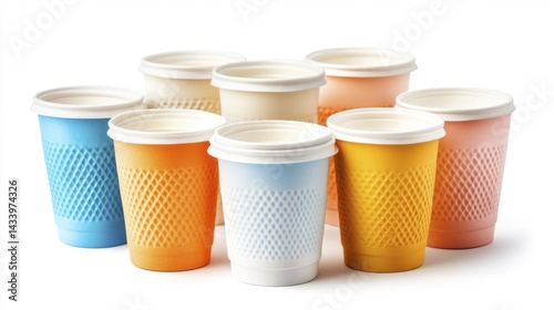 Obraz na płótnie Colorful disposable paper cups mockup isolated on white background. Generative AI w salonie