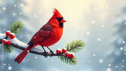 Winter Cardinal's Snowy Serenade: A Heartwarming Clipart Illustration for Holiday Cheer and Seasonal Greetings