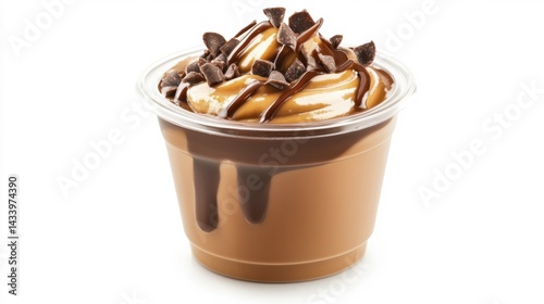 Obraz na płótnie Delicious chocolate pudding cup with toppings isolated on white background. Generative AI w salonie